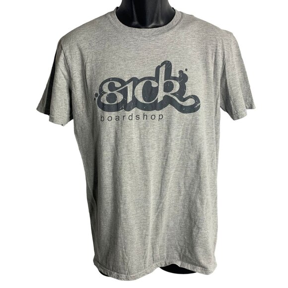 Sick Boardshop Crewneck T Shirt L Grey Short Sleeve Logo Graphic Skate Cotton - Picture 1 of 6